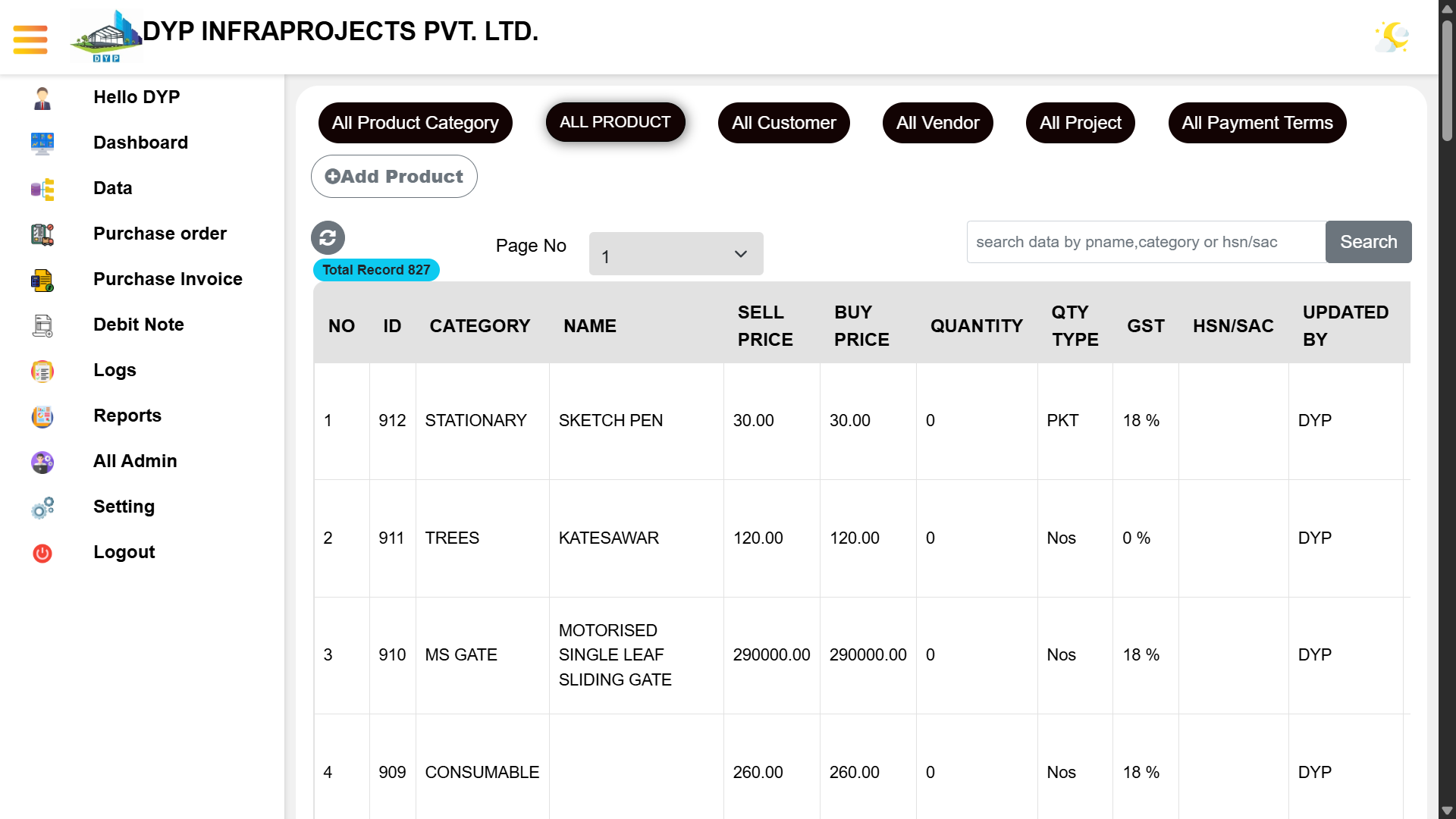 DYP Construction ERP - Projects
