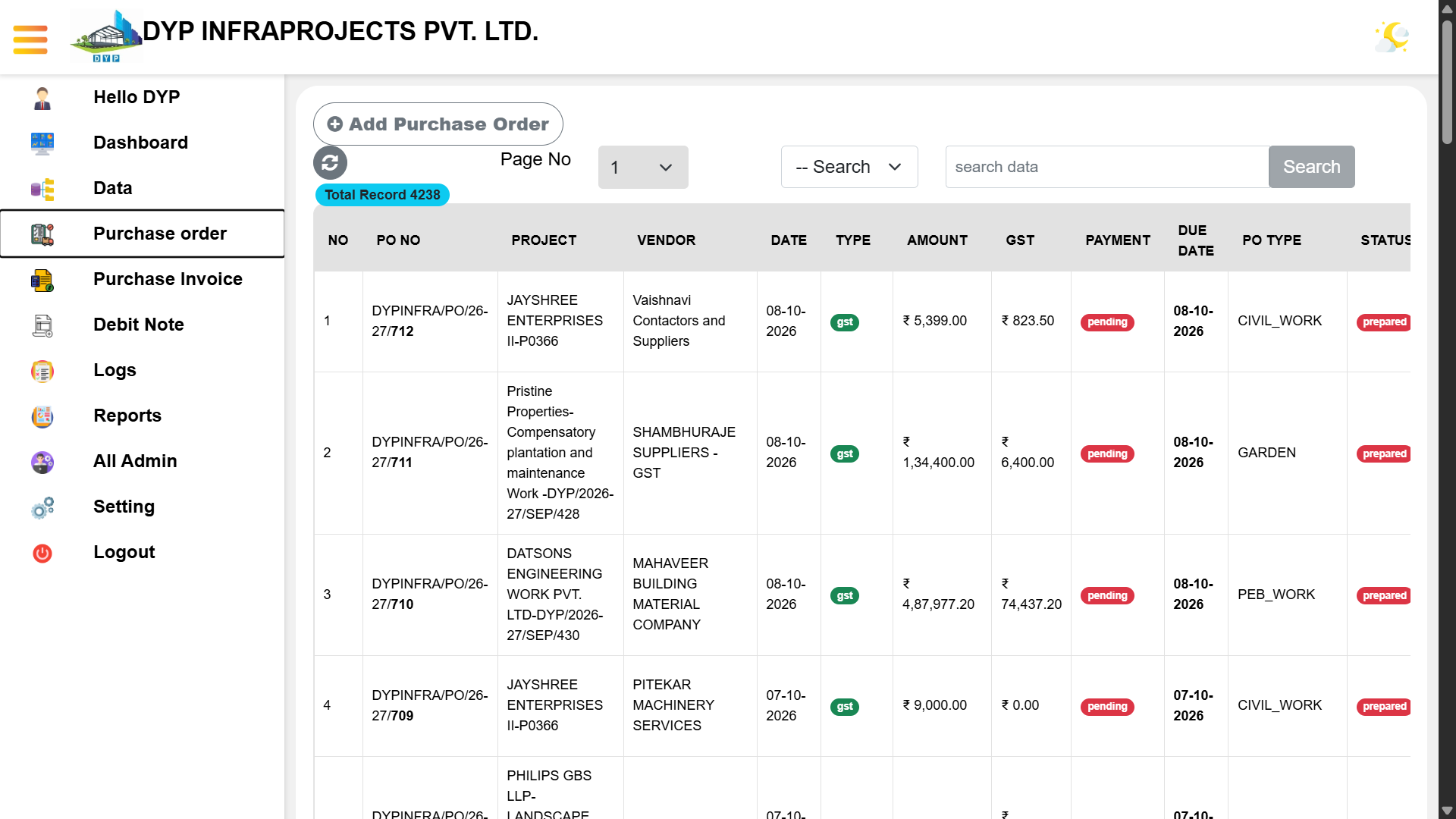 DYP Construction ERP - Materials