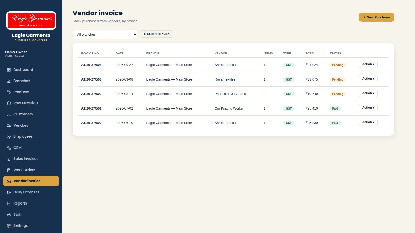 Vendor Invoice