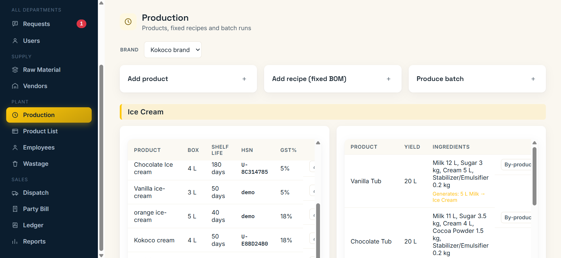 Kokoco ERP - Batch Production