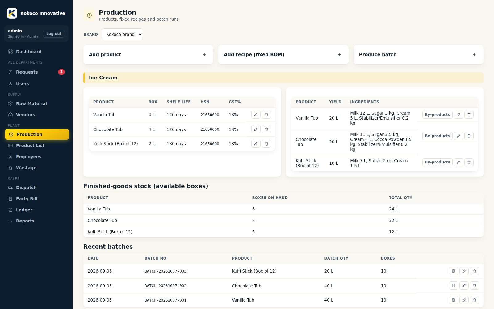 Kokoco ERP - Catalog & Recipes