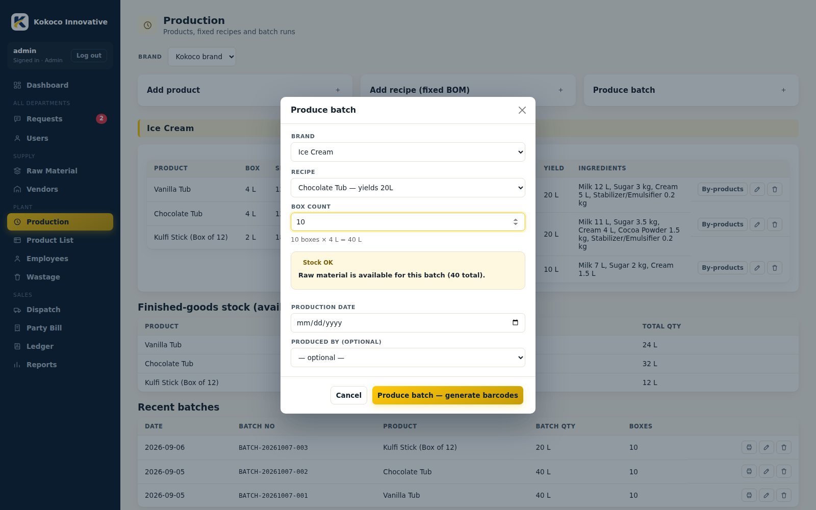 Kokoco ERP - Production